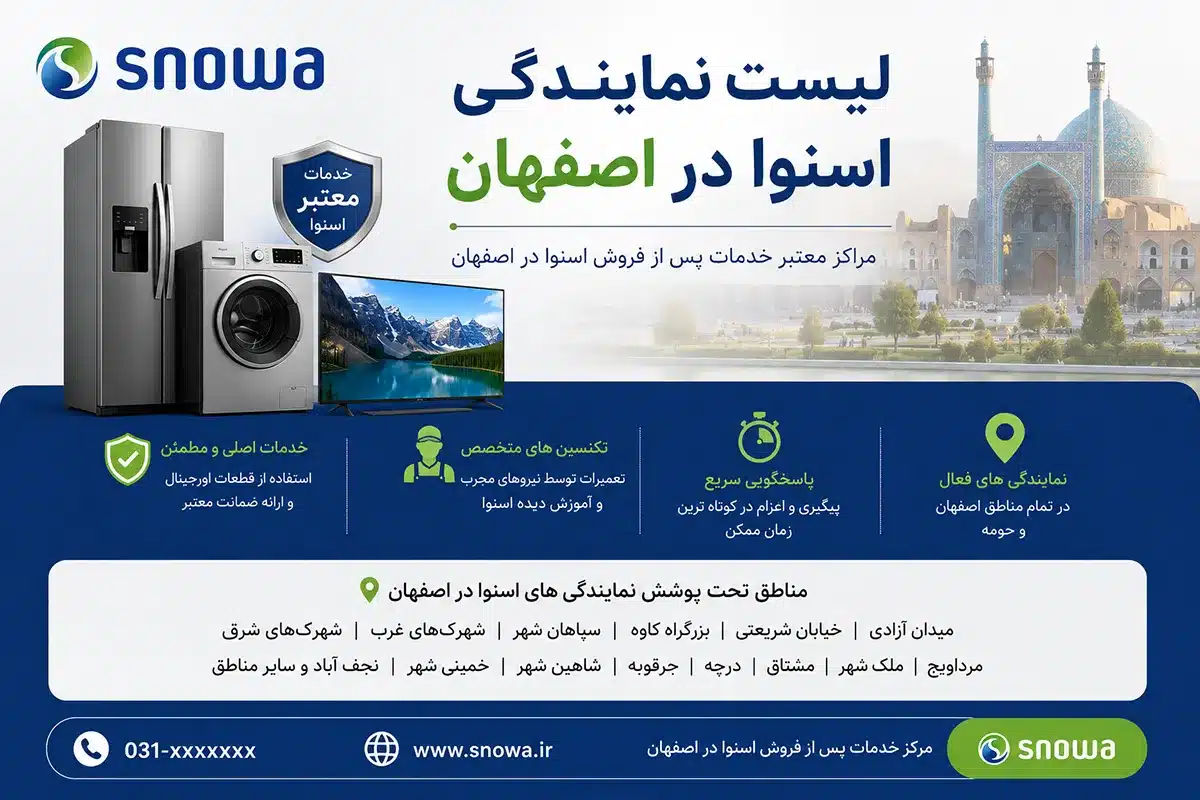 لیست نمایندگی اسنوا اصفهان با آدرس و شماره تماس